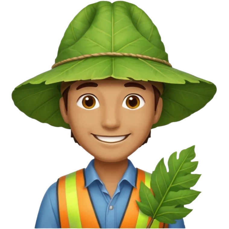 an surveyor man wearing a large leaf hat emoji
