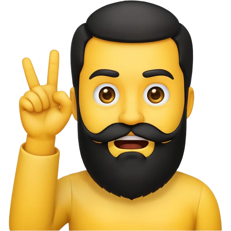 yellow emoji with a black beard, mouth facing to the side, raising one eyebrow, making a 'no' gesture with its hand emoji