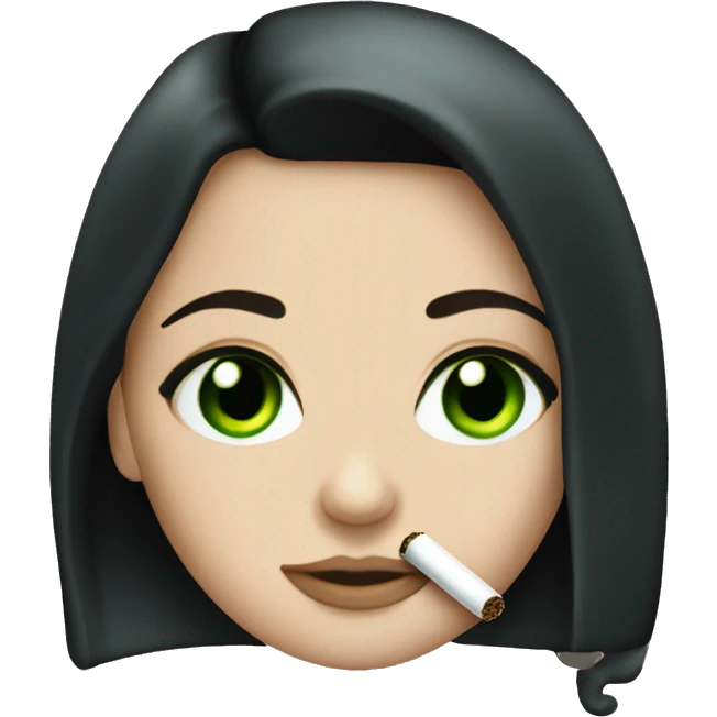 white girl with black hair and green eyes smoking  emoji