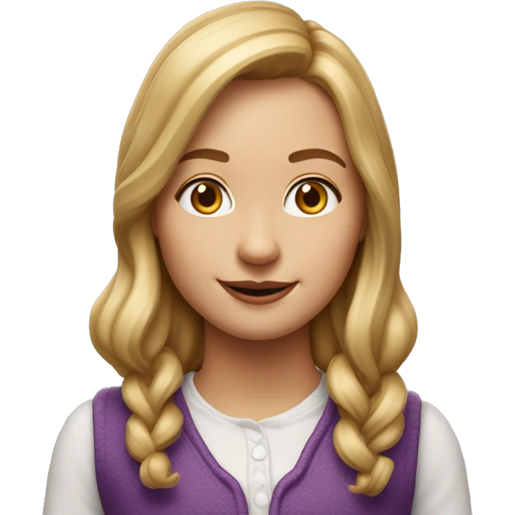Crear un emoji realista de una chica super alegre, con pelo rubio, rizado, ojos marrones, septum y disfrazada de Willie Wonka emoji