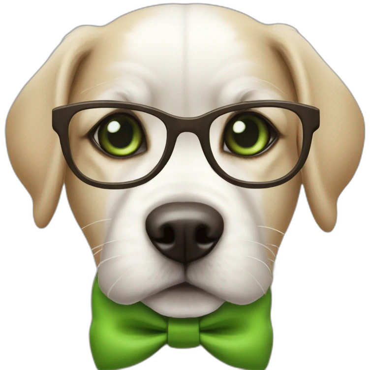 bege-and-white-dog-with-green-eyes-and-glasses-and-green-bow emoji