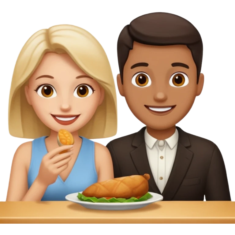 A woman and a man are eating in a restaurant. emoji