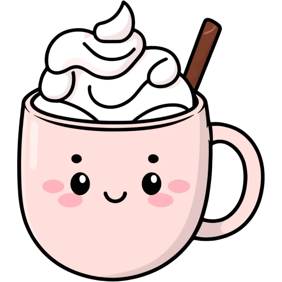 Light Pink mug of hot chocolate with marshmallows  emoji