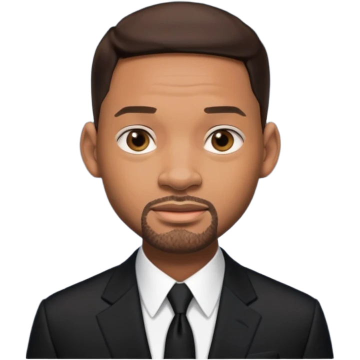 Will Smith with dark brown hair, black suit emoji