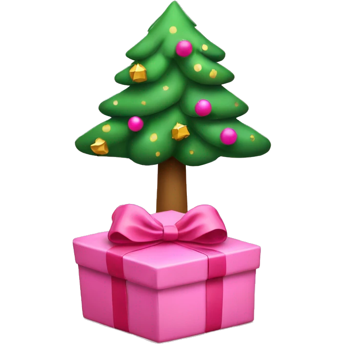 Pink presents under a cute Christmas tree with a bow as the star emoji