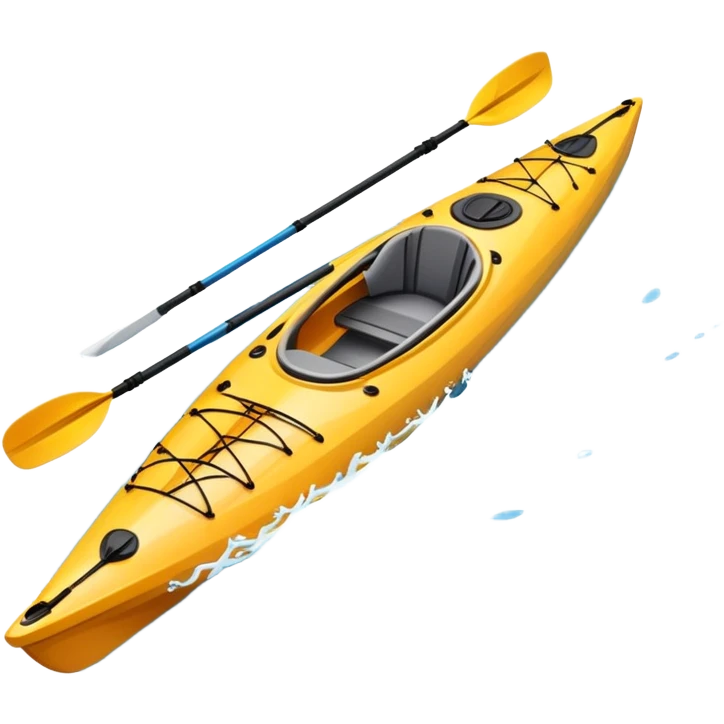 An icon showing a close-up of a sleek kayak with double-bladed paddles gliding through water. Splashes surround the boat as it cuts across a calm surface, symbolizing speed and focus. Transparent background emphasizes the dynamic and personal nature of kayak paddling. emoji