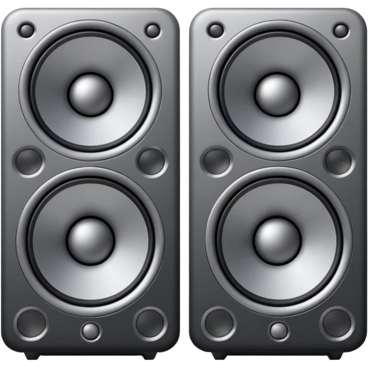 Minimal emoji icon of a modern metallic speakers, front view, detailed geometry, dark metallic body, subtle highlights, isolated emoji