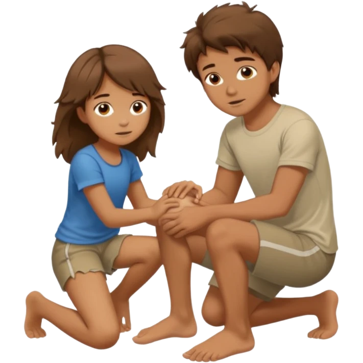 barefooted boy with messy brown hair yellow putting his foot on a kneeling girl emoji