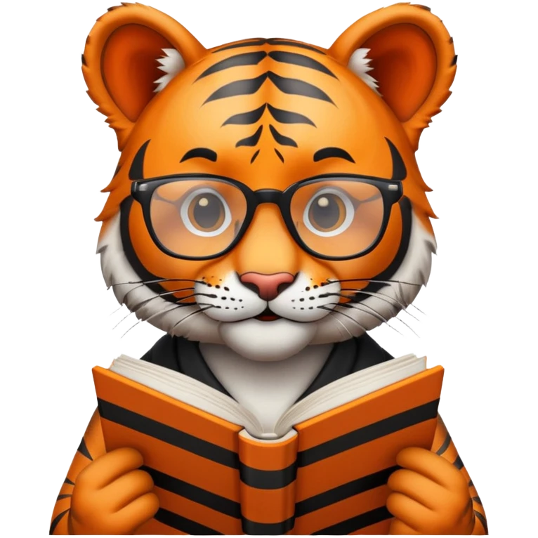 tiger face holding book wearing glasses for Twitch emote emoji
