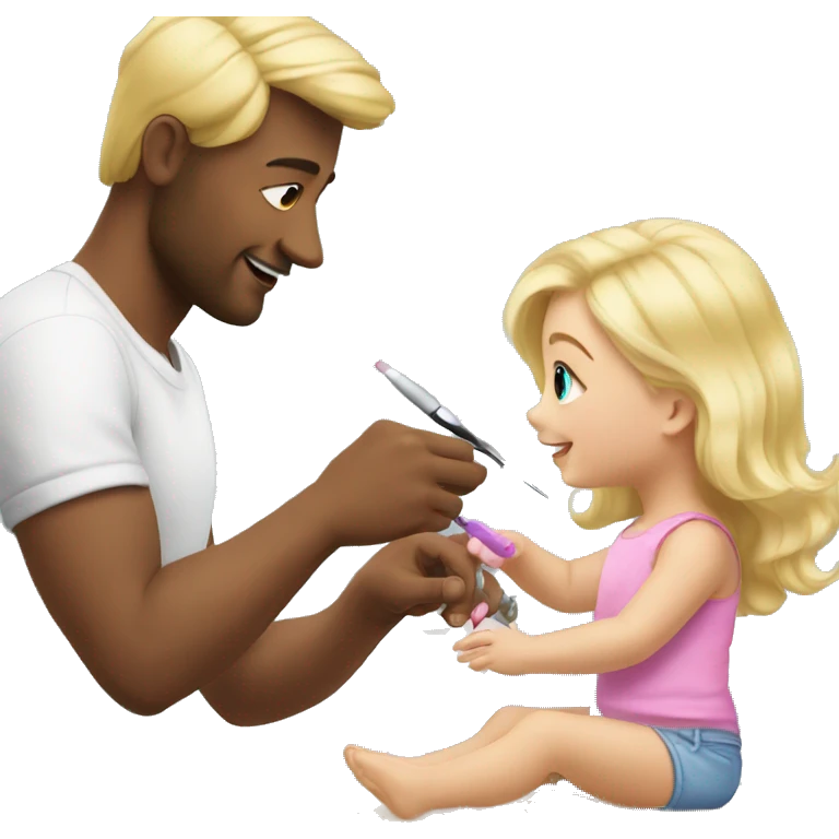 blonde babydaughter gives blonde dad a manicure emoji