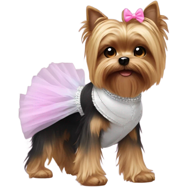yorki with a tutu and gloves on paws  emoji