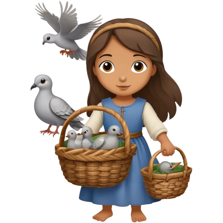 girl carrying wicker basket with turtledoves, medieval age emoji