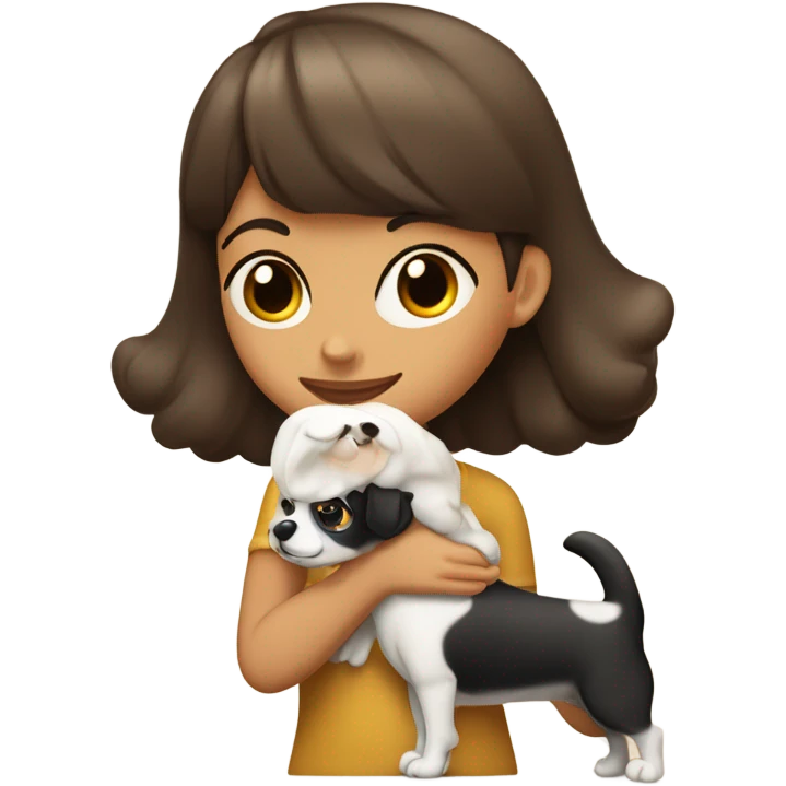 Niña cabello café con un perrito blanco orejas hush puppy emoji