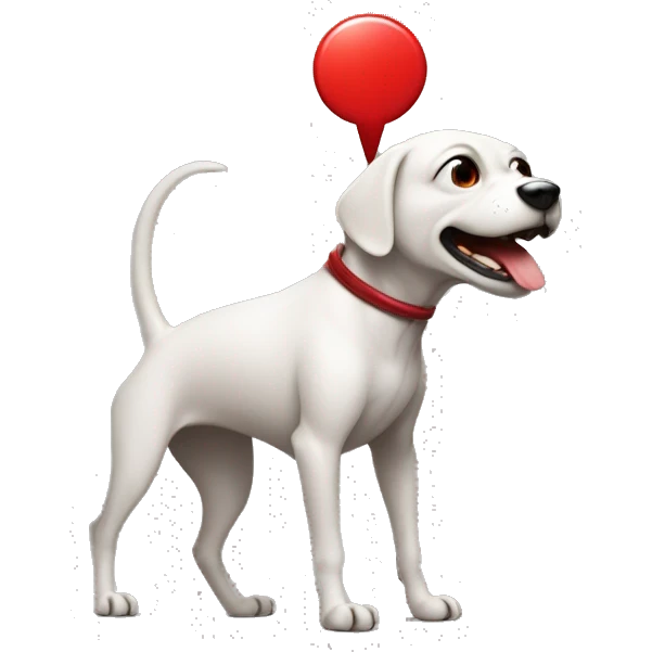 a alien dog looking away with red circle and arrows pointing at it emoji