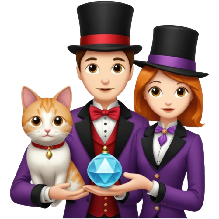 magician couple and their pet cat emoji
