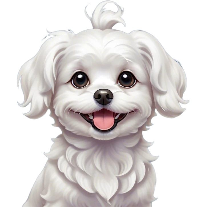 Cinematic Comical Wavy-Haired Maltese dog Portrait Emoji, Head tilted dramatically with an exaggeratedly amused or surprised expression, featuring a silky, wavy-haired white coat with a playful sheen, wide, expressive dark eyes filled with exaggerated disbelief, Simplified yet hilariously expressive features, highly detailed, glowing with a slightly sassy glow, high shine, dramatic yet playful, stylized with an air of cheeky charm, bright and endearing, soft glowing outline, capturing the essence of a spirited and over-the-top companion, so meme-worthy it feels like it could side-eye its way into internet fame instantly! emoji