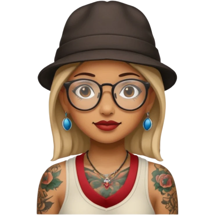 tattooed girl with hat and glasses emoji