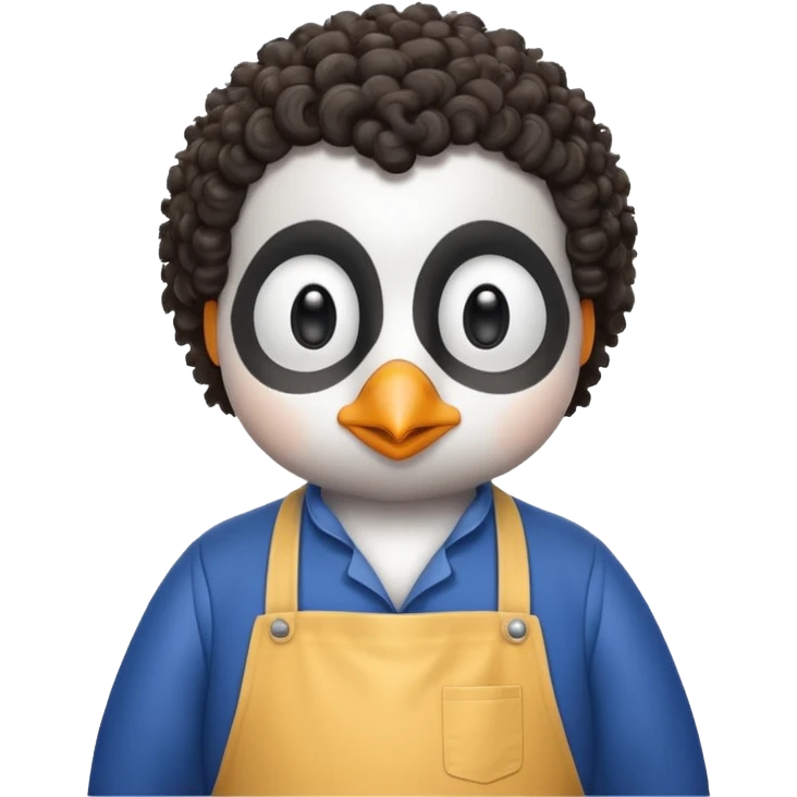 penguin with curly hair in blue apron emoji