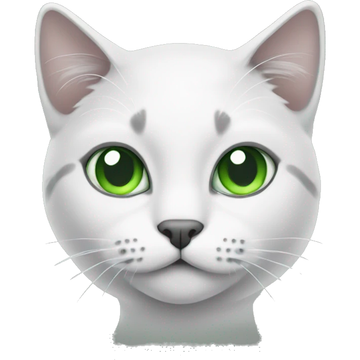 White grey cat with Green eyes round face  emoji