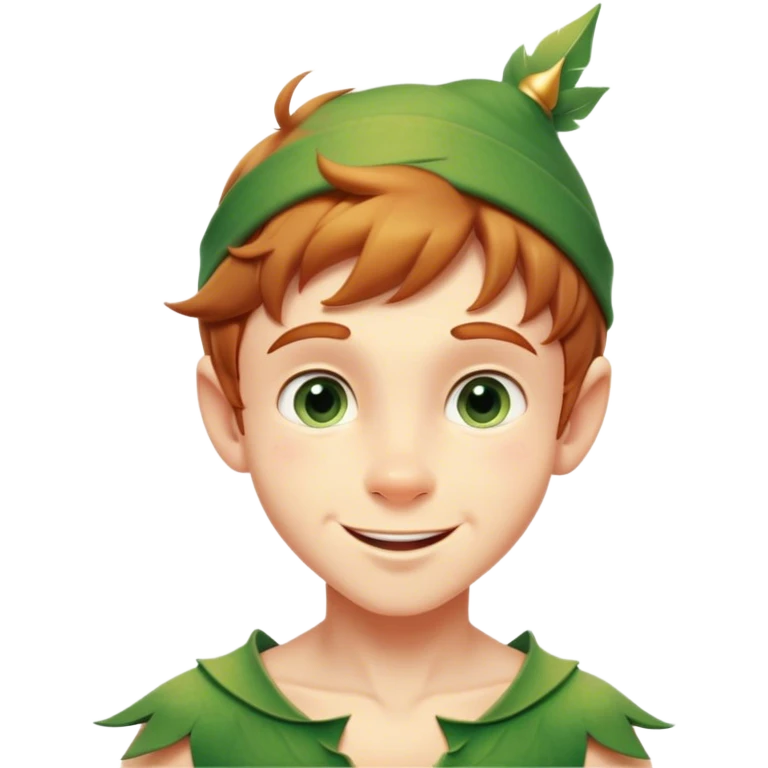 Cinematic Realistic Peter Pan Portrait, head tilted playfully and inquisitively, capturing his mischievous smile and twinkling eyes. The intricacies of his whimsical attire and the soft interplay of natural light bring to life his adventurous energy and childlike charm with a hint of daring strength. emoji