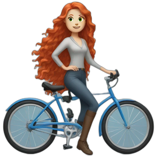 Woman with red hair and blue eyes in a bike emoji