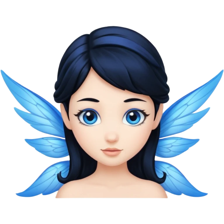 Flying blue fairy with black hair and blue eyes emoji