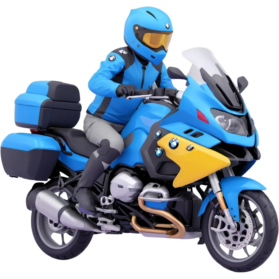 blue BMW RT1200 touring motorcycle with rider wearing helmet emoji