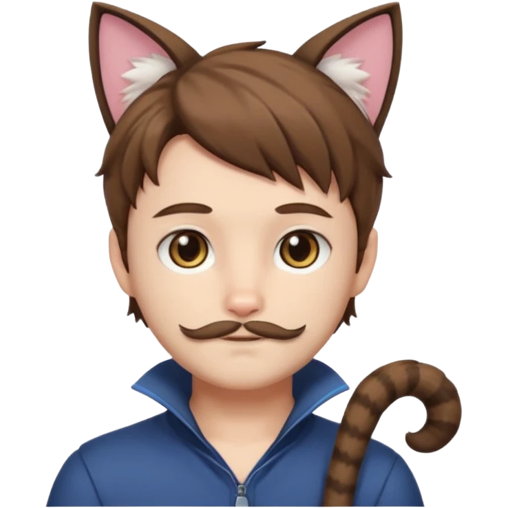 white boy with cat tail with little facial hair and cat ears with brown hair and anime features emoji