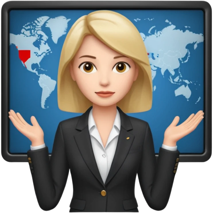 news anchor woman, with a screen with a prompter in front of her emoji