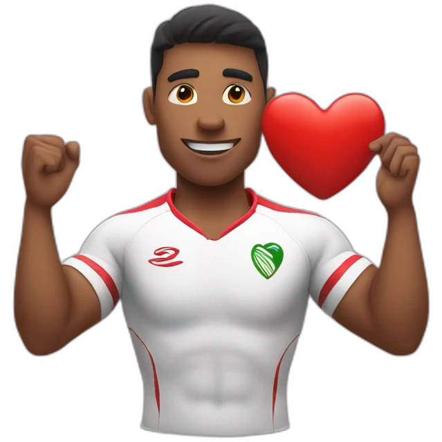Rugby player and a heart sign with hands emoji
