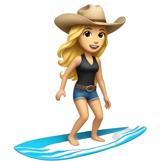 White Girl surfing a wave wearing a cowboy hat emoji