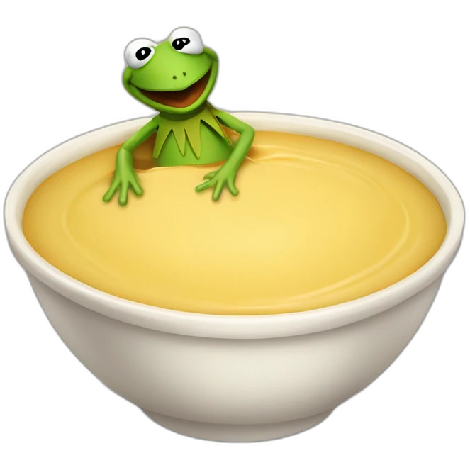 Kermit the Frog standing in a bowl of butterscotch pudding emoji