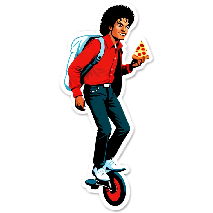Micheal Jackson riding a unicycle while carrying pizza emoji