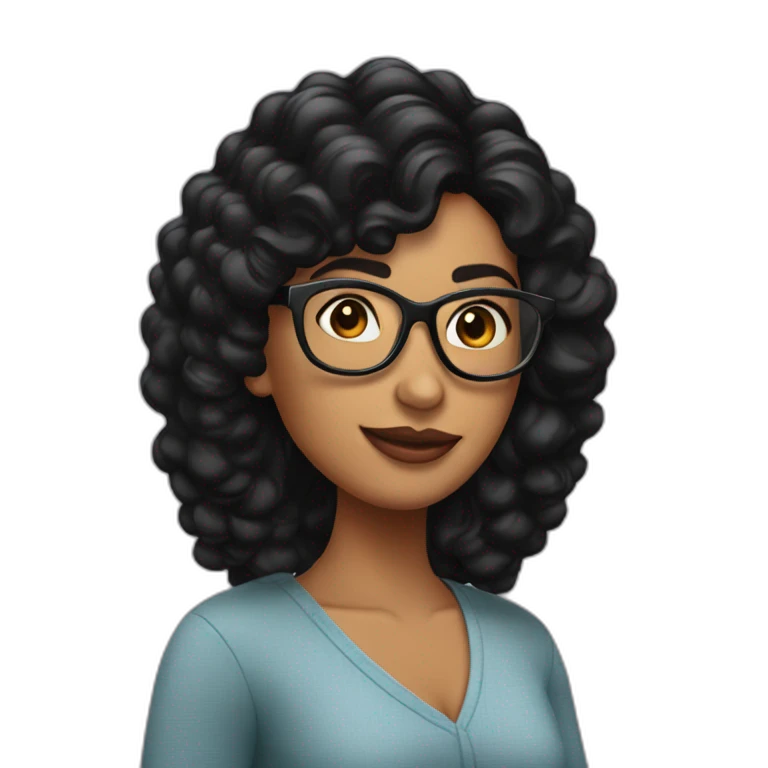 Mujer morena cabello negro con lentes emoji