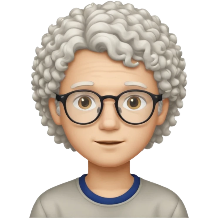 young slim face boy with curly white hair and glasses emoji
