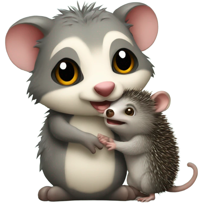 possum giving a hedgehog a hug emoji