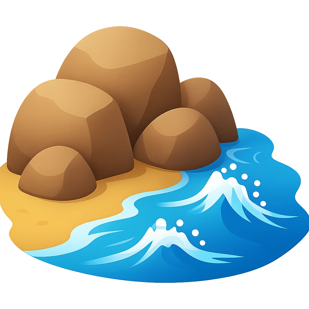 big rocks on the shore, emoji style emoji