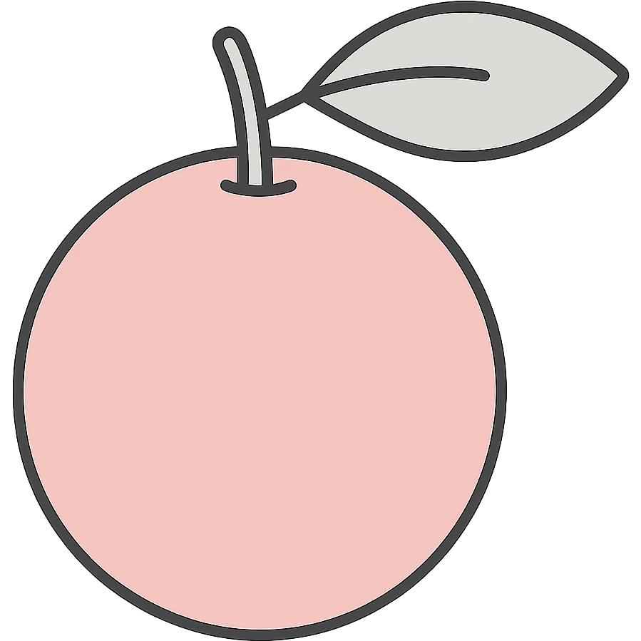 Flat icon of a whole pink grapefruit with a leaf, using a vibrant palette of orange, white, and pink, minimal and clean design, no background. emoji
