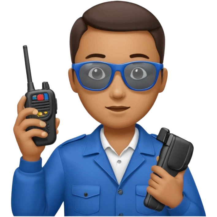 school security, blue cloth, sun glasses, holding walkie-talkie emoji