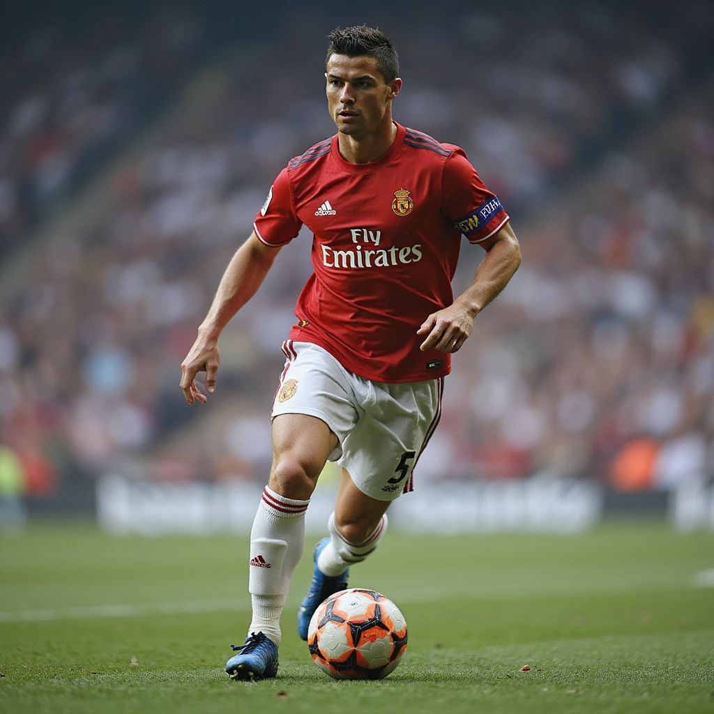 realistic portrait of Cristiano Ronaldo, photorealistic style, action shot, neutral background emoji