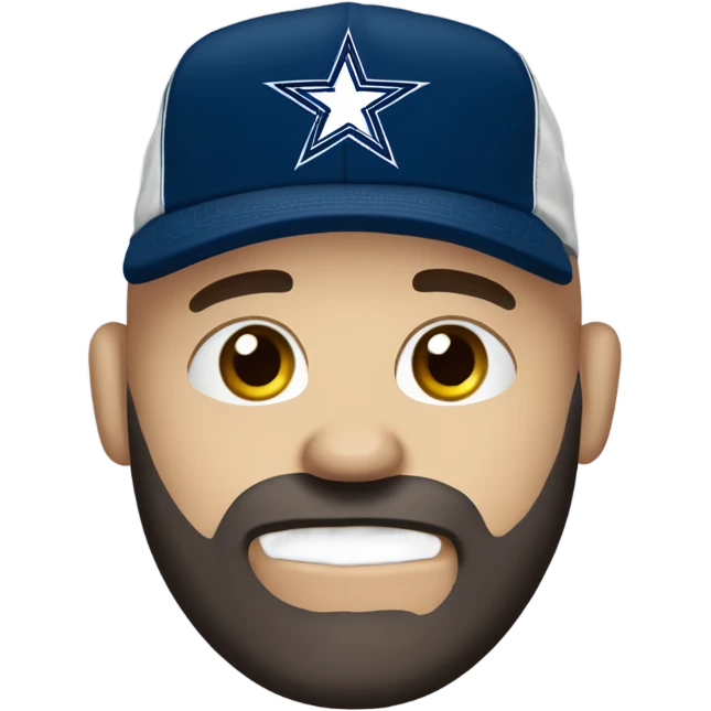 Bald white male with dark brown beard holding dark blue Dallas Cowboys hat. He’s crying because he’s ashamed of being bald  emoji