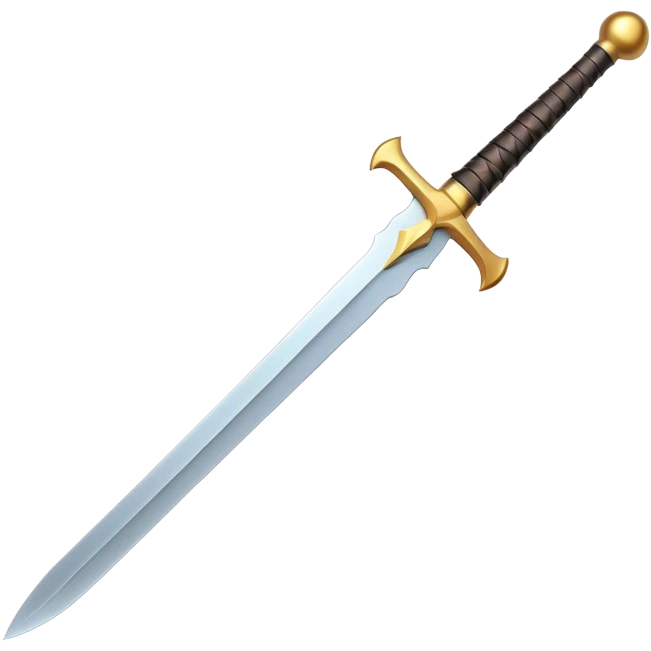 Clash of Clans aesthetic: Cinematic Playful Pixel 3D Sword Emoji, rendered in a 3D vector-style similar to standard emojis with minimal shading and bold, simplified shapes. A compact, distinct form with signature details, softly glowing with a pixelated adventure charm. Simplified yet unmistakably iconic, highly detailed and consistent, glowing with a soft radiance and high shine. Stylized with a touch of classic pixel-art charm and a soft glowing outline, capturing the essence of a beloved gaming relic with a friendly, playful manner! emoji