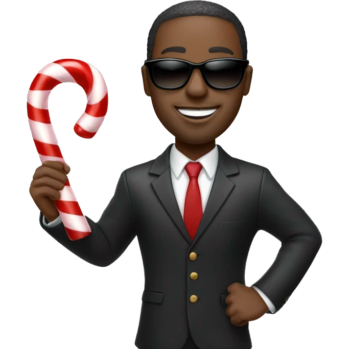 black man in suit and sunglasses twirling peppermint candy cane emoji