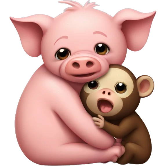 Pig and monkey cuddling emoji