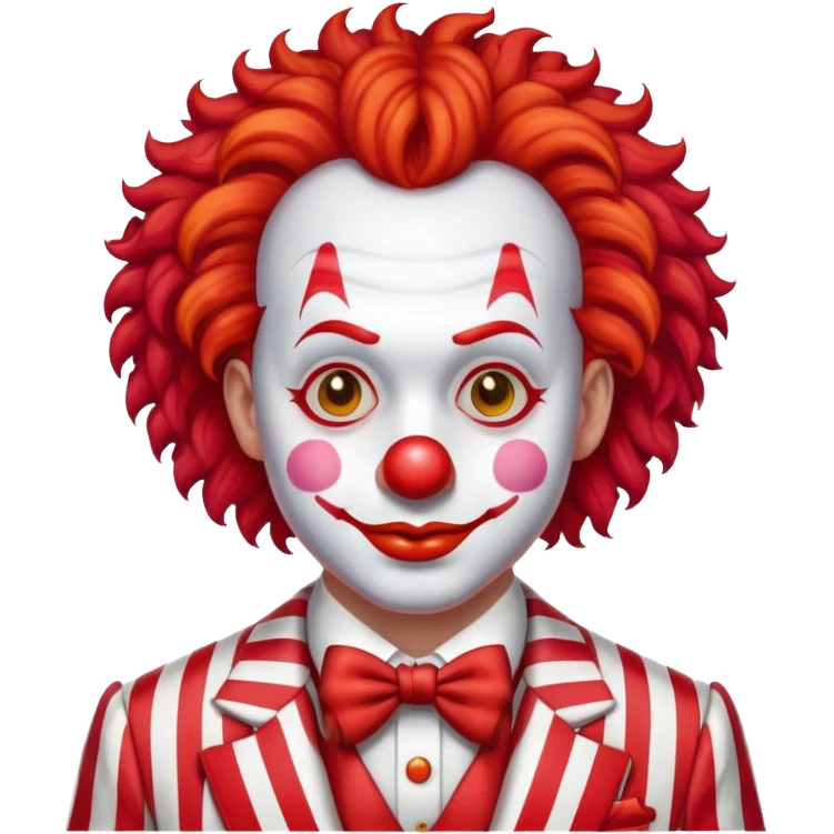 clown with bright red curly hair and white-red striped suit emoji