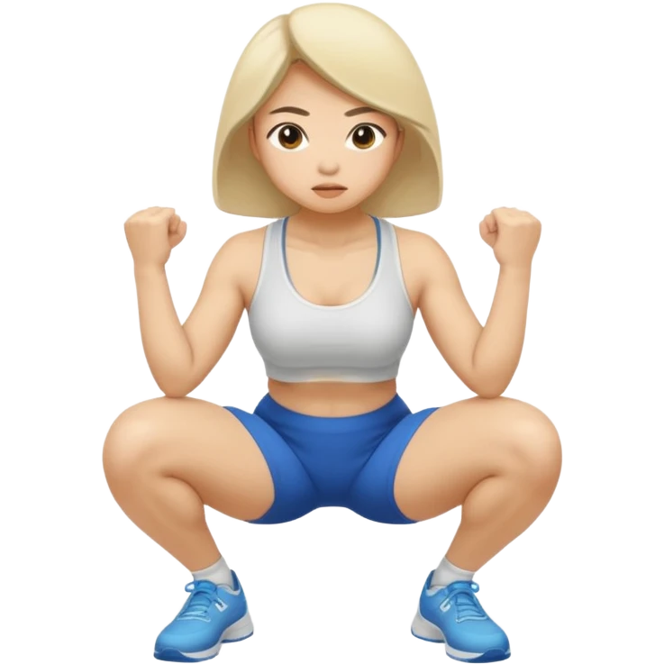 white asian girl woman doing squat emoji