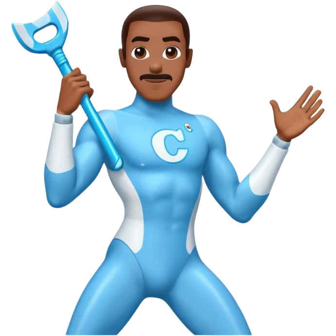 Frozone character in retro stickers style, dynamic pose, icy effects, bold outlines, vibrant colors he says "c'est carré dans l'axe" emoji