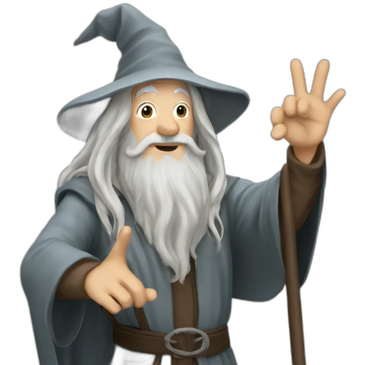 Gandalf making the rock n roll sign emoji
