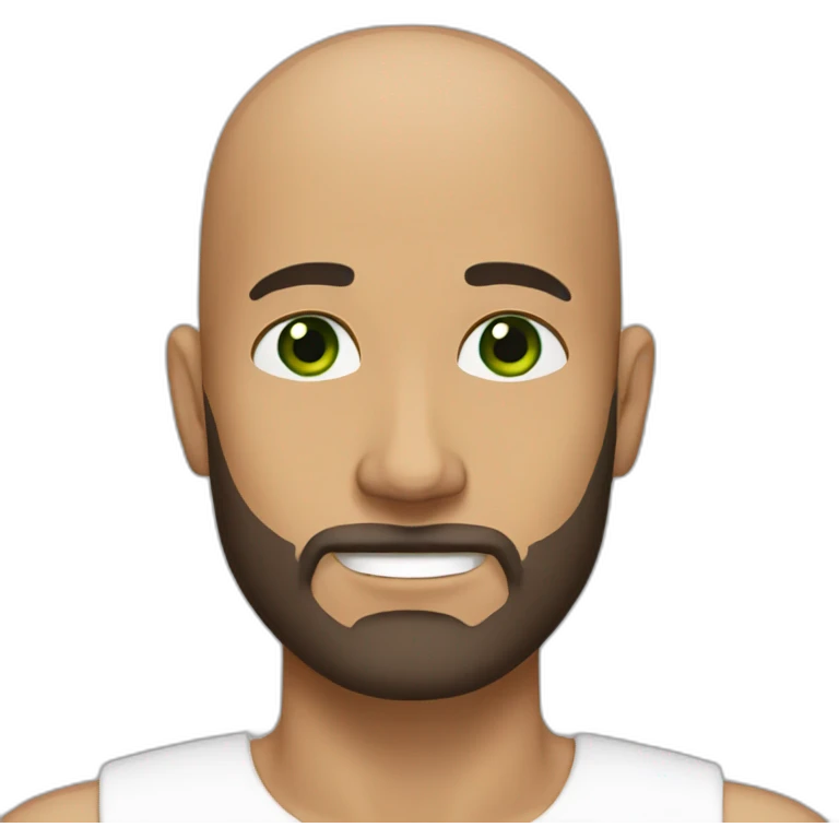 bald man with small green eyes, a square jaw, a dark brown beard, and tan skin emoji
