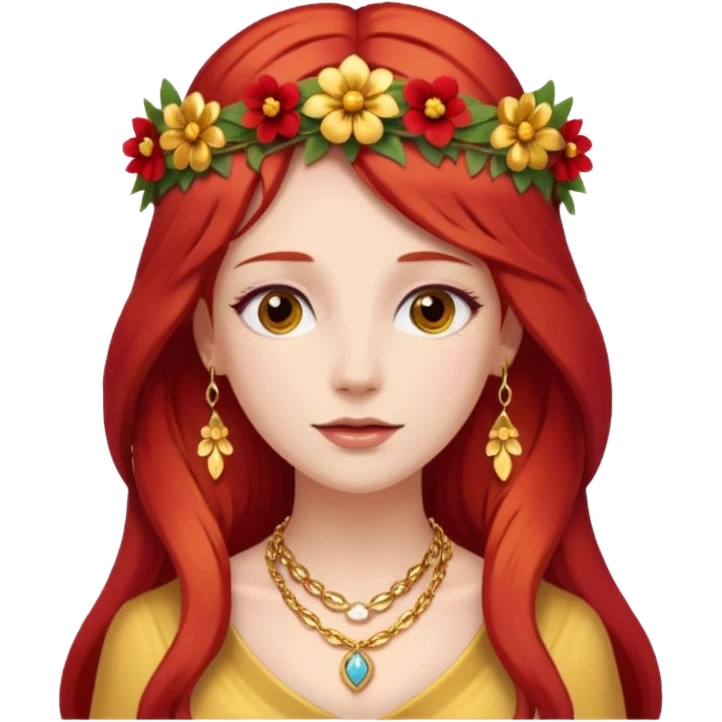 Women red long hair with Flower Crown and Necklace emoji
